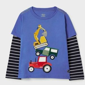 NWT Joules Boys Size 12 Yr Blue Car Mock Long Sleeve T-Shirt